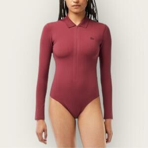 NWT | Lacoste | Collard Zip-up Bodysuit | Burgundy | Size 34 = S